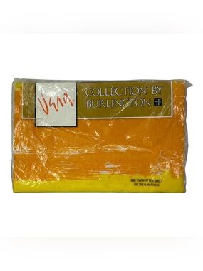 Vtg Vera by Burlington Twin Fitted Sheet  Brush Strokes Orange Yellow Stripes